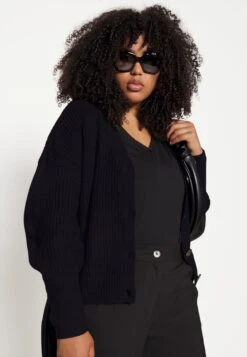 Vero Moda Curve Vmlea V-Neck Cuff Cardigan - Vest - Black -Vero Moda 81531cf00d18409fbd5f62fbcda8e83a