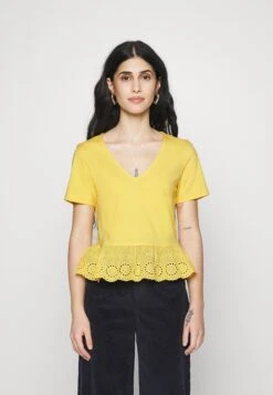 Vero Moda Petite Vmemily Peplum Top- T-Shirt Print - Golden Cream